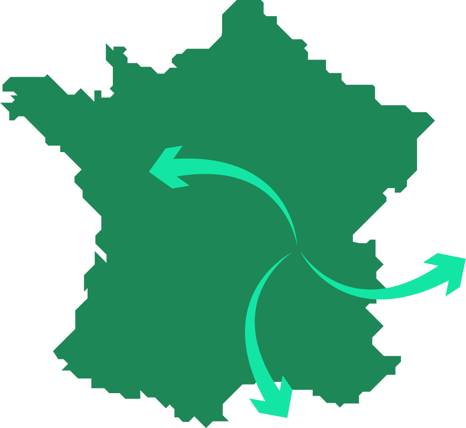 illustration d'une carte de France avec des flèches symbolisant l'export du savoir faire français