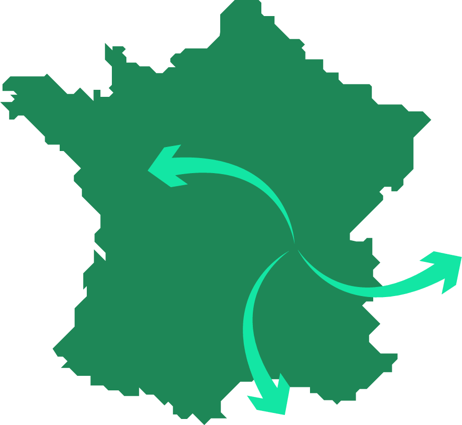 Export du savoir faire francais illustration d'une carte de France avec des flèches symbolisant l'export du savoir faire français