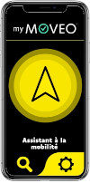 Logo My Moveo application pour déficient visuel Logo jaune et noir My Moveo smartphone